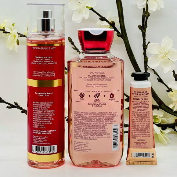 Bath & Body Works Champagne Apple & Honey Fine Fragrance ,Gel,Hand Cream 3Pc Set - Picture 2 of 5